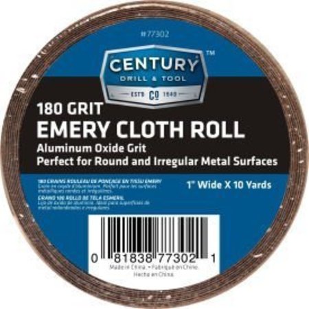 CENTURY DRILL & TOOL Century Drill 77302 Emery Cloth Shop Roll 10 Yards 1" Wide 180 Grit 77302